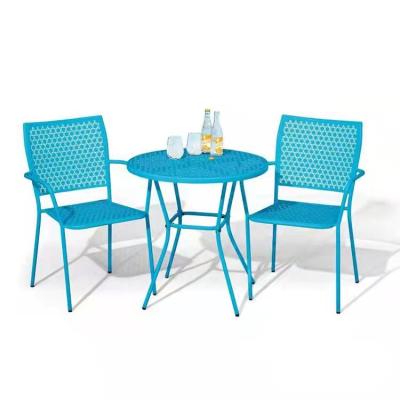 China Factory Price Modern Durable 3 Piece Steel Waterproof Chair Sets Outdoor Backyard Metal Furniture Backyard Patio For Sale for sale