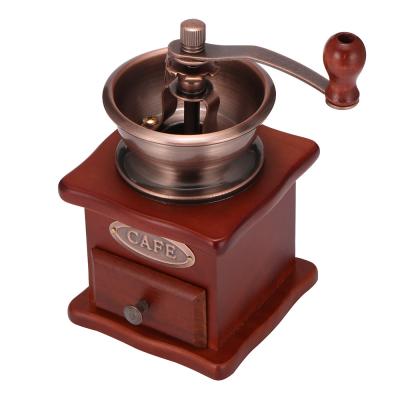 China Retro Household Coffee Bean Grinder Wooden Manual Stainless Steel Coffee Spice Hand Grinder With Ceramic for sale