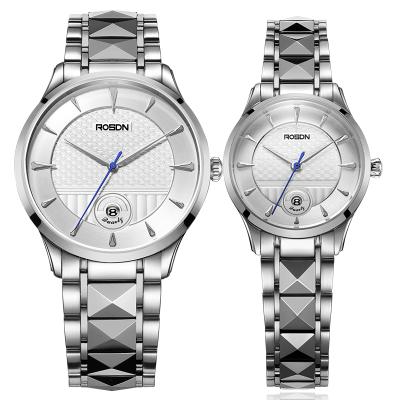 China Hot Selling Day/Date Rosdn Couple Watch Women Men Unisex 316L Stainless Steel Quartz Watch With Date for sale