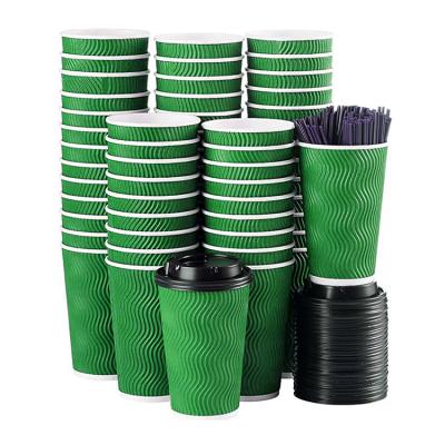 China Recyclable 8oz 12oz 16oz Customized Design Paper Cups Food Packaging Disposable Wall Ripple Printed Paper Coffee Cups Doubles for sale