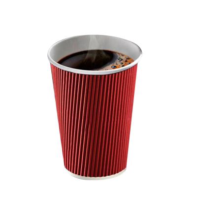 China Recyclable Custom Logo Printed 6oz 8oz 12oz 16oz Double Layer Wall Kraft Paper Red Black White Disposable Triple Coffee Cup For Hot Drink for sale