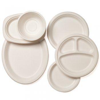 China Round 9 10Inch Oval Disposable Tableware Bagasse Paper Pulp Party Plate Compostable 100% Biodegradable Sugarcane Bagasse Dishes for sale