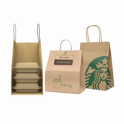 China Recyclable Custom Personalized Restaurant To Go Food Wrapping Paper Bag Brown Kraft Paper Carry Retail Delivery Takeaway Lunch Outlet Paper Bag for sale