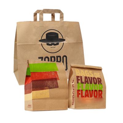 China Recyclable custom your logo design biodegradable burger biscuit snack food package eco size kraft paper bags 4 for sale