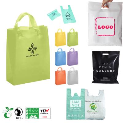 China Wholesale Eco-Friendly BIODEGRADABLE oxo Cornstarch Compostables Loop Handle Soft Plastic Bags For Grocery for sale