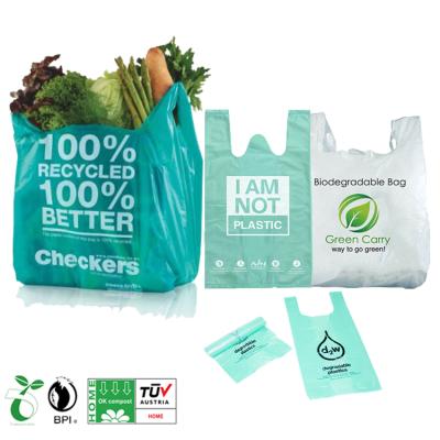 China Bio Eco-Friendly Custom Printed Eco Green Grocery Shopping Carrier Compostable Recycling T-Shirt Plastic Bags for sale