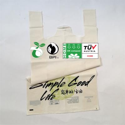 China Custom 100 Raw Corn Grocery Eco Friendly Plastic Carry T-shirt Starch Bags BIODEGRADABLE Biodegradable Compostable Material for sale