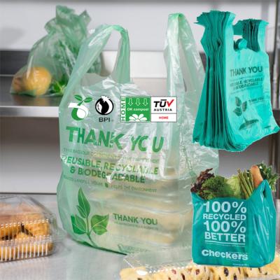 China D2w Organic Logo D2w Grocery Green Custom Oxo-Biodegradable Eco-Friendly Compostable Shopping Carry Plastic T-Shirt Bags for sale