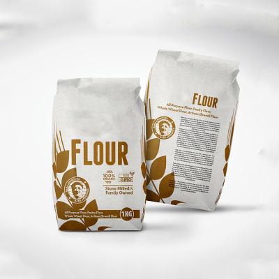 China Custom 1kg 2kg 5kg 10kg Wholesale Recyclable Recyclable Paper Stand Up Seal Four Sides Cereal Wheat Powder Corn Flour Packaging Bag for sale