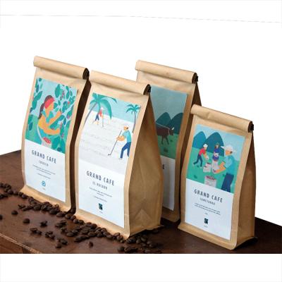 China Eco-friendly Moisture-proof Printed Coffee Bean Packaging Pouch Kraft Aluminum Foil Flat Bottom Tea Coffee Bags With Valve for sale