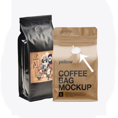 China Luxury Pla Kraft Paper Coffee Beans Pouch Recyclable Custom Printed Flat Bottom Packaging Bags With One Way Valve for sale