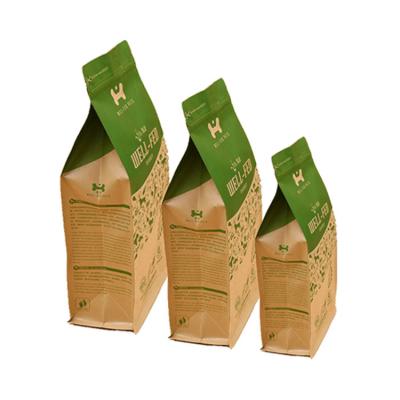 China Recyclable Eight Square Seal Flat Bottom Gusset Side Stand Up Pouch 250 Gram And 500 Gram Coffee Pouch Kraft Paper Bags With Zipper for sale