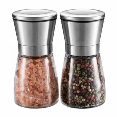 China Sustainable Glass Salt and Pepper Grinder Shaker Stainless Steel Peppercorn Grinder Spice Jar for sale