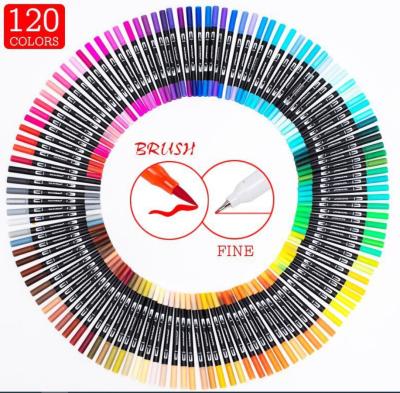 China 2021 Watercolor Set Felt Tip Marker Pen Water Color Pen 2 OEM Logo PVC Marking Double Head Gift Box Pack 0.4MM/2MM for sale