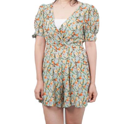 China Ladies QUICK DRY Floral Romper V-Neck Short Sleeve Match Shorts One Piece Sets Butterfly Print Chiffon Overalls For Daily Life for sale