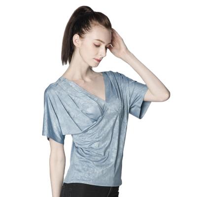 China Customized Sexy Backless QUICK DRY Summer Office Casual Shirts Women Pleated Off Shoulder V Neck Organ Top Stylish Shirts for sale