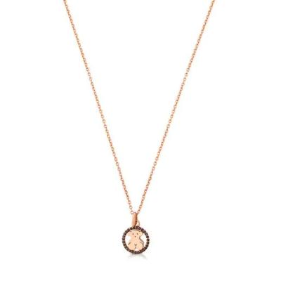 China CLASSIC 925 Sterling Silver Touses Necklace Rose Gold Bear Pendant Circle With Black Zircon Necklace Jewelry For Women for sale