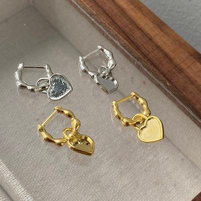 China CLASSIC 925 Sterling Silver Heart Dangle Earring For Women Gold Circle Earring Love Drop Earrings Jewelry For Girls for sale