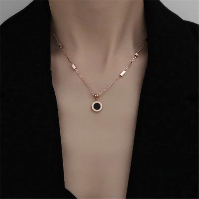 China CLASSIC 925 Sterling Silver Round Charm Roman Numerals Necklace Rose Gold Mother Shell Clavicle Pendant Chain For Women for sale