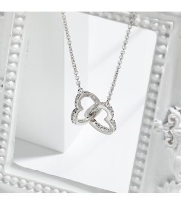 China CLASSIC 925 Silver Double Heart Stering Pendant Necklace Rose Gold Love Interlocking Necklace Chain Jewelry For Women for sale