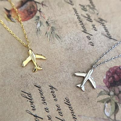 China Simple CLASSIC 925 Sterling Silver Polish Airplane Pendant Mini Plain Aircraft Charm Necklace Jewelry For Women for sale