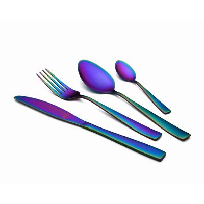 China Disposable Party Used Tableware 24pcs Mirror Polished Cutlery Set Rainbow for sale