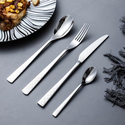 China Jieyang Viable Suppliers Customize Laser Design Handle Stainless Steel Silver Flatware Luxury Flatware Set for sale