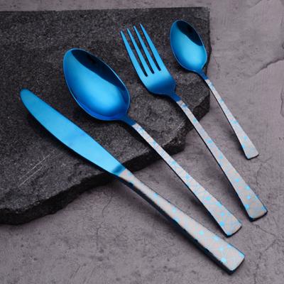 China Viable Jieyang Supplies Custom Bulk Spoon Fork Knife Table Matel Stainless Steel Flatware Blue Flatware Sets for sale