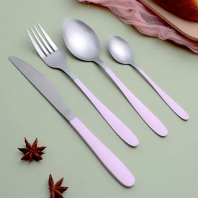 China Sustainable Travel Forks Spoons Knife Pink Handle Cutlery Stainless Steel Dinnerware Sets Camping Silverware for sale