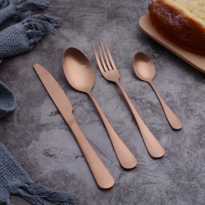 China Sustainable 16pcs Stainless Steel Spoon And Fork Knives Set Matt Polished PVD Copper Cutlery Cubiertos for sale