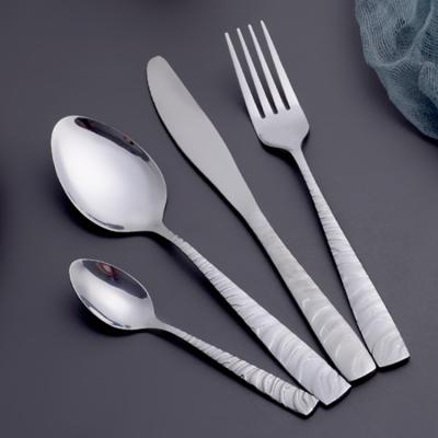 China Viable Unique Handle Design Stainless Steel Fork and Spoon Set Mirror Pollishing Cutlery Silver For Home for sale