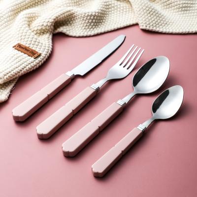 China Viable Hot Selling Suppliers Jieyang Good Creative Custom Design Good Price Plastic Pink Handle Kids Cutlery Set for sale