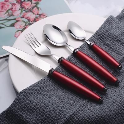 China Vintage Design Sustainable Italian Flatware Set Luxury Red Handle Plastic Cutlery Set Stainless Steel Cubicles for sale