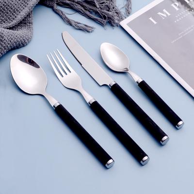 China Amazon bulk table handle modern black plastic spoon fork knife cutlery viable hot selling tainless steel stainless steel cutleri for sale