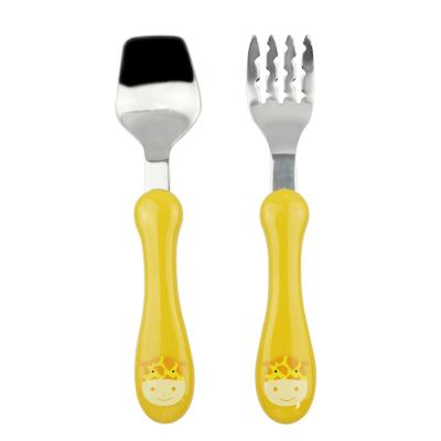 China Viable Fancy Plastic Handle Design Kids Cutlery Child Cutlery Set Stainless Steel Spoon Fork Set for sale