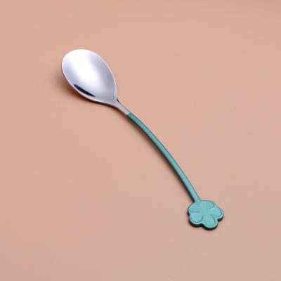 China Viable Custom Floral Handle Coffee Cup Spoon, Tea Spoon Stainless Steel Colorful Metal Mini Coffee Spoon for sale