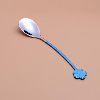 China Viable Creative Flower Handle Tableware Dessert Spoons Stainless Steel Coffee Cup Reusable Spoon for sale