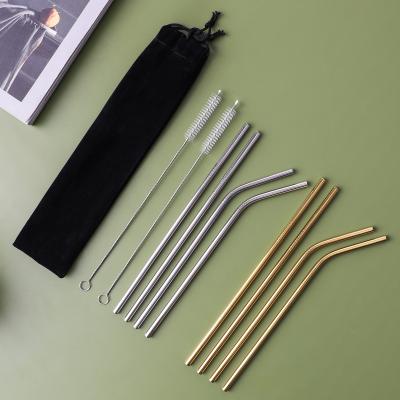 China New Arrival Viable Christmas Gift Custom Reusable Metal Straws Set PVD Gold Drinking Stainless Steel Straw With Cute Bag for sale