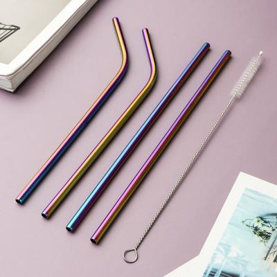 China Jieyang Suppliers 4 Pcs Cheap Custom Colorful Drinking Straws PVD Colored Metal Straw With Brush for sale