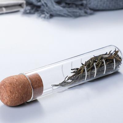 China Cabilock Cork Lid Clear Tea Leaf Glass Strainer Tea Infuser Tube Brewing Stored Empty Test Tube For Loose Tea for sale