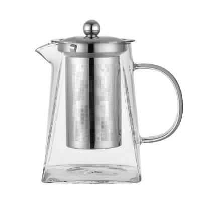 China Wholesale High Borosilicate Stainless Steel Square Filter Stored Heat Resistant Teapot With Strainer for sale