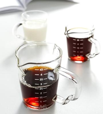 China Sustainable Heat Resistant Thick-Based Glass Double-Mouth Milk Mug With Graduated Coffee Brewing Small Milk Cup for sale