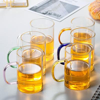 China Sustainable High Quality Oversized Coffee Mug Juice Milk Water Drinking Glass Set Tea Mugs With Colorful Handle for sale