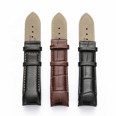 China 22mm 23mm End Soft Pattern Leather Black 24mm Curved Genuine Leather Watch Band Strap For 1853 Watch for sale