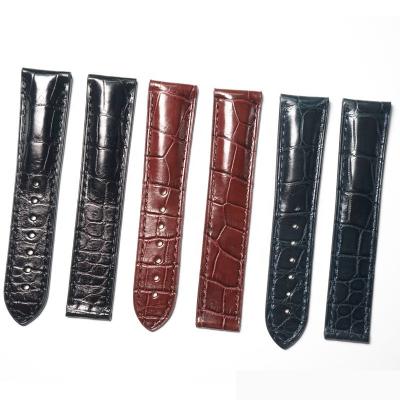 China 19 20 21 22mm Leather Handmade Black Blue Leather Watch Straps For Men Genuine Alligator Crocodile Leather Watch Band for sale