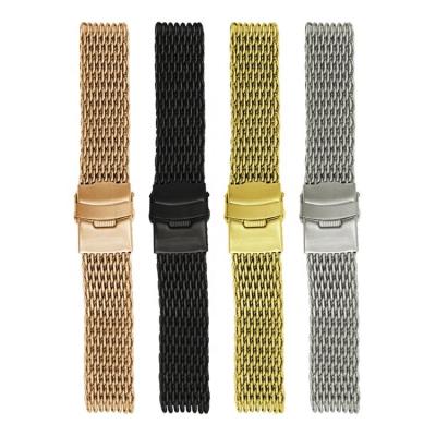 China Stainless Steel 22mm Polished 304 316l Stainless Steel Watch Band Strap Thick Shark Mesh Watchband for sale