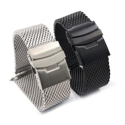 China Hot Sale 1.0 Milanes Woven Mesh Strap 20mm 22mm Shark Stainless Steel Brushed Stainless Steel Watch Band for sale