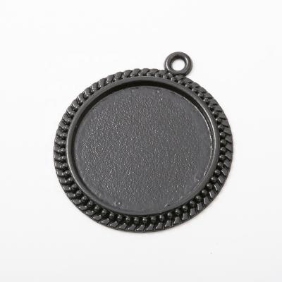 China Trendy Black Color Round Oval Metal Jewelry Fashion Tray Charms Bezel Setting Charms Pendant 30mm for sale