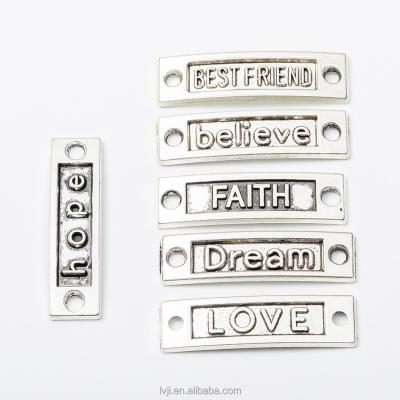 China Fashionable Jewelry Charm Bracelet Custom Inspirational Word Plate Logo Tags Connector Charm for sale