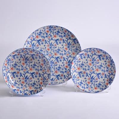 China Viable Wholesale 18 Pieces Restaurant Supplies Porcelain Dinner Sets Color Glazed Protection Printing Ceramic Dishes Dish Dinnerware Set for sale